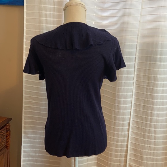 Lauren Ralph Lauren Navy Blue Knit Ruffle Front Top XL - Picture 3 of 7